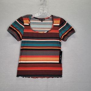Moa Moa Top Woman Size M Crew Neck Multicolor Striped T Shirt USA  NEW